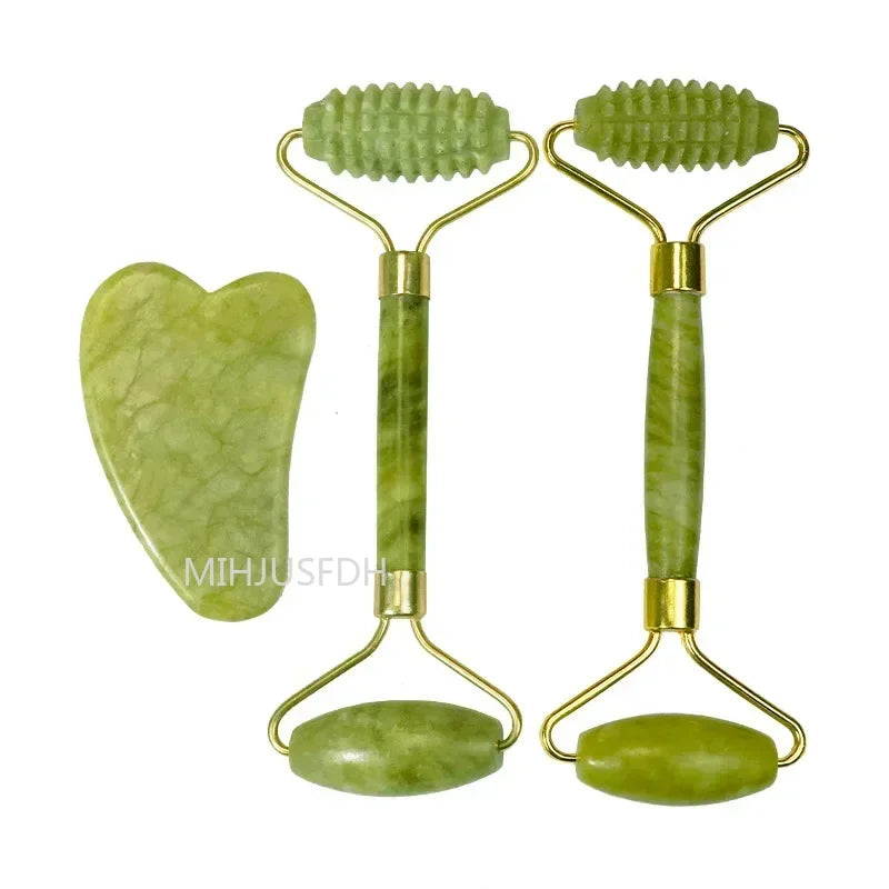 Natural Jade Roller & Gua Sha Set | Facial Massager & Anti-Wrinkle Lifting Tools