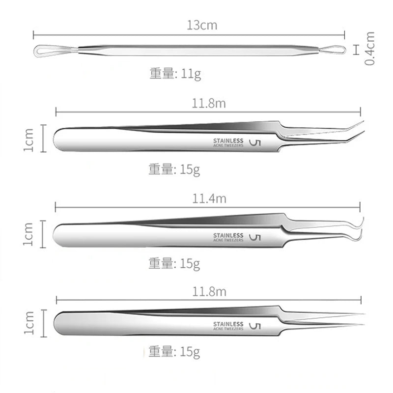 Professional Stainless Steel Blackhead Removal Set (4–5 Pcs) – Acne Needles & Precision Tweezers