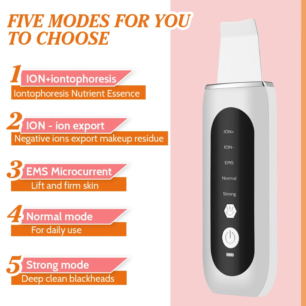 Ultrasonic Deep Cleansing Facial Spatula – Blackhead Exfoliating Shovel & EMS Lifting Device