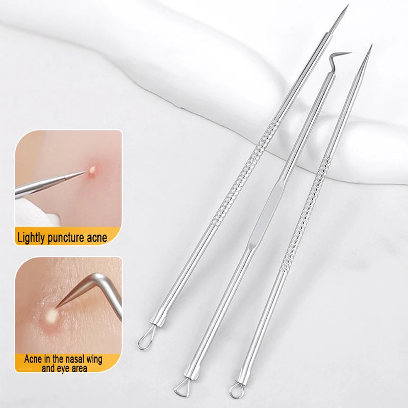 Professional Stainless Steel Blackhead Removal Set (4–5 Pcs) – Acne Needles & Precision Tweezers