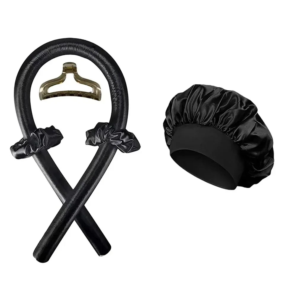 Heatless Curling Rod Night Cap & Headband Set | Soft Sleep Curlers for Heat-Free Waves
