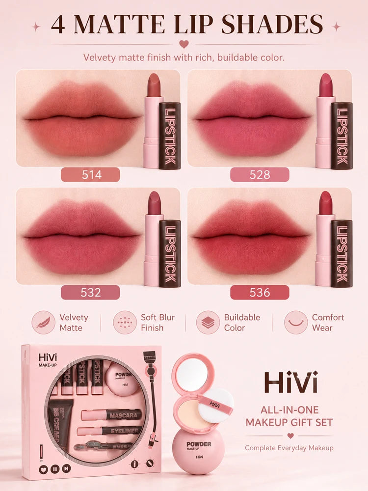 9-Piece All-In-One Complete Makeup Gift Set | Full Face Travel Beauty Box with Lipstick & Mascara