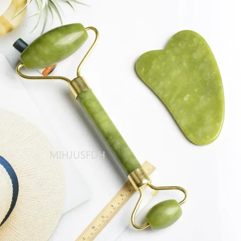 Natural Jade Roller & Gua Sha Set | Facial Massager & Anti-Wrinkle Lifting Tools