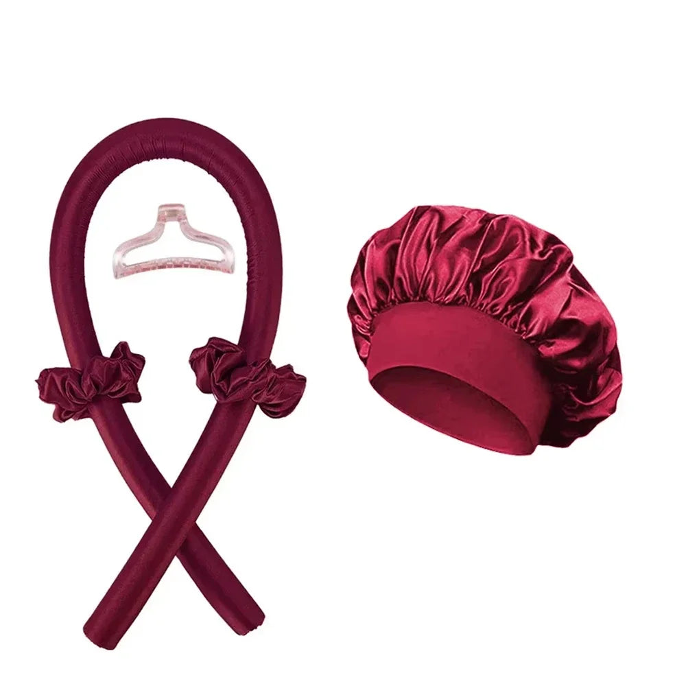 Heatless Curling Rod Night Cap & Headband Set | Soft Sleep Curlers for Heat-Free Waves