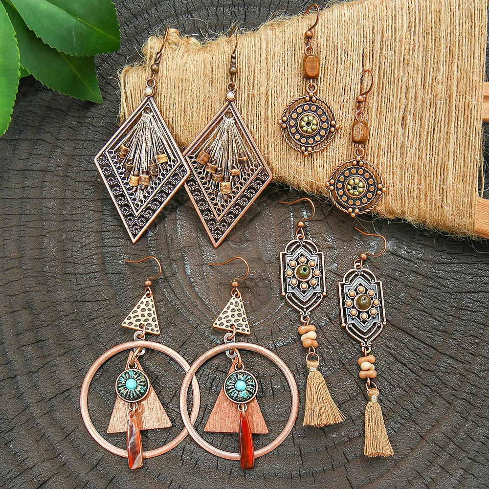 Ethnic Vintage Brown Dangle Earrings | 22 Bohemian Styles