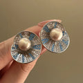 Elegant Blue Crystal Flower Stud Earrings – Light Luxury Geometric Statement Earrings