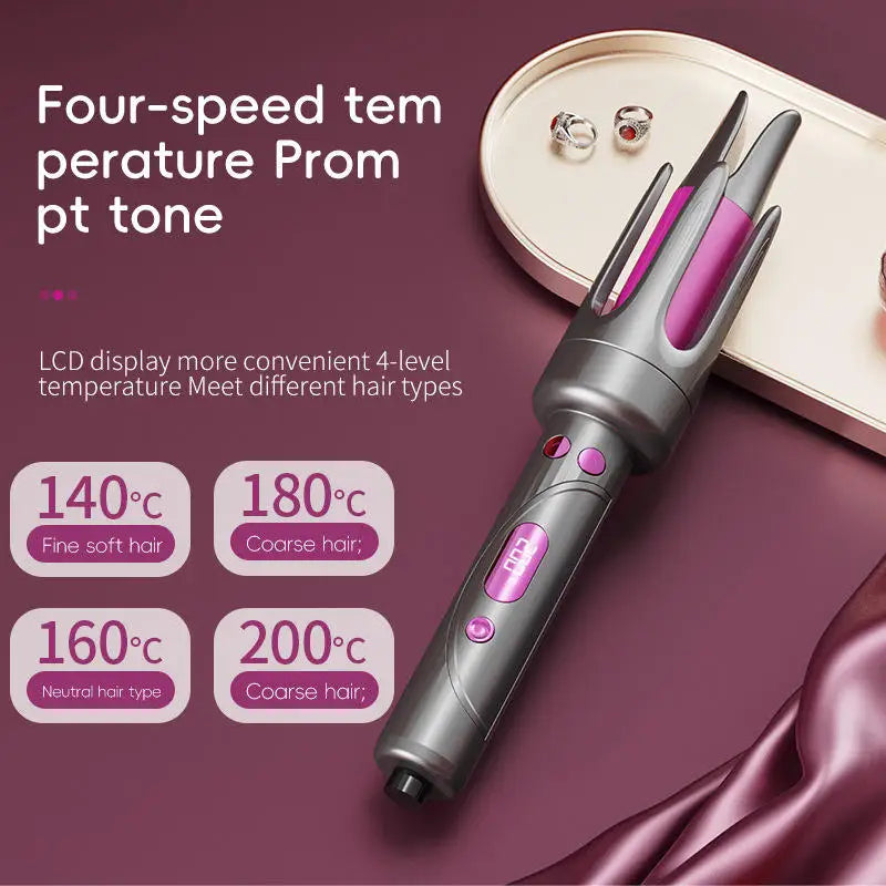 Professional Automatic Ceramic Hair Curler Wand with LED Display | Fast-Curling Long Barrel Iron
