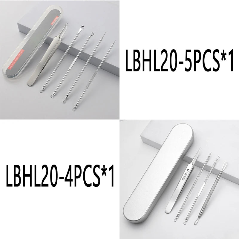 Professional Stainless Steel Blackhead Removal Set (4–5 Pcs) – Acne Needles & Precision Tweezers