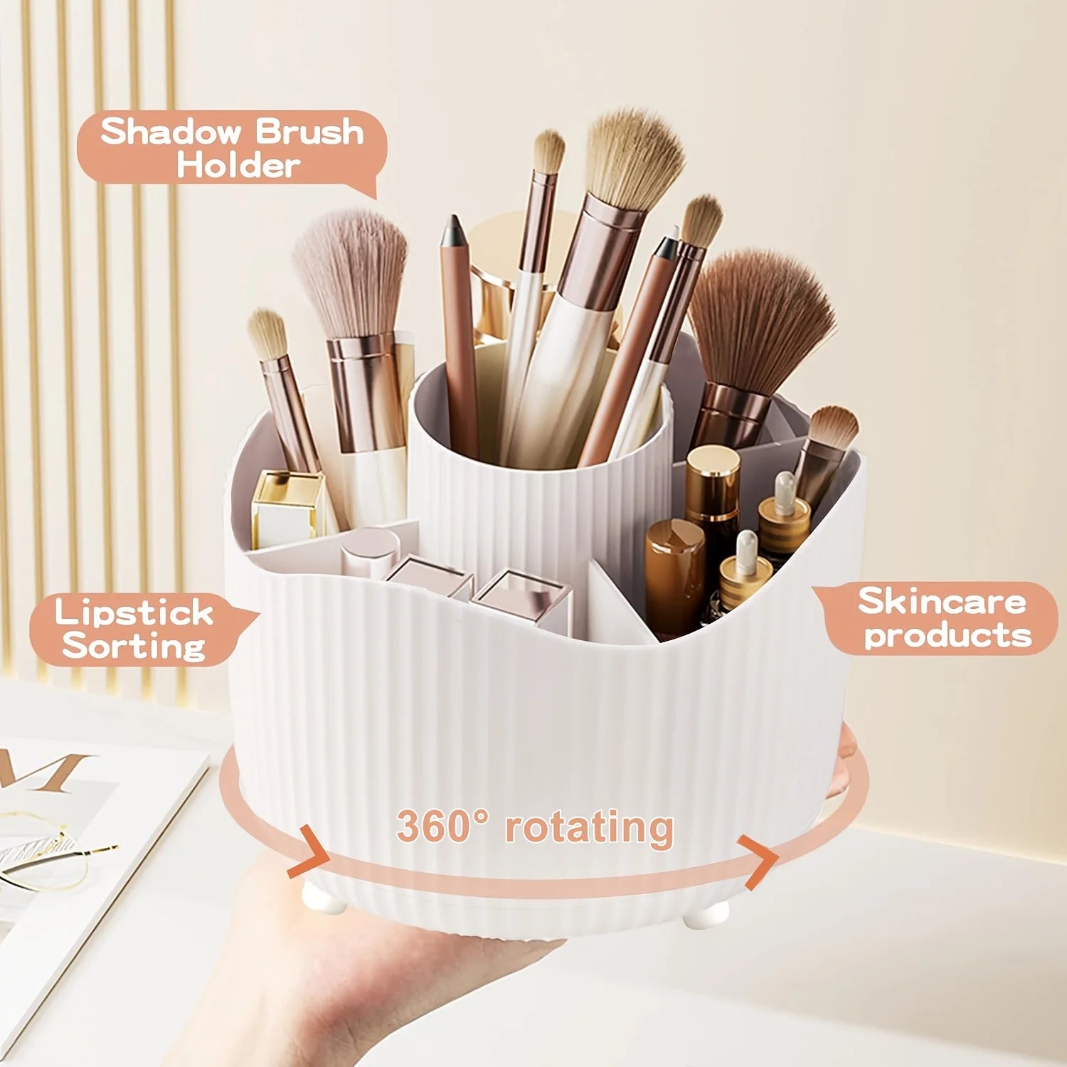 Desktop Rotating Makeup Organizer, Storage Box, Versatile Holder for Brushes, Office Supplies, Bathroom Dresser