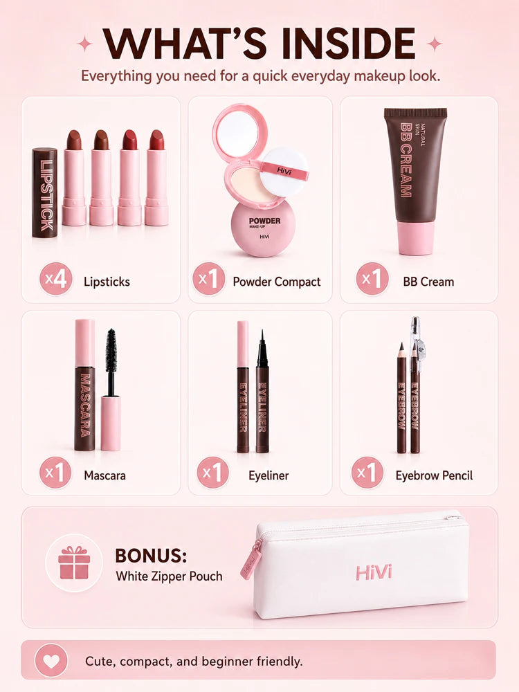 9-Piece All-In-One Complete Makeup Gift Set | Full Face Travel Beauty Box with Lipstick & Mascara