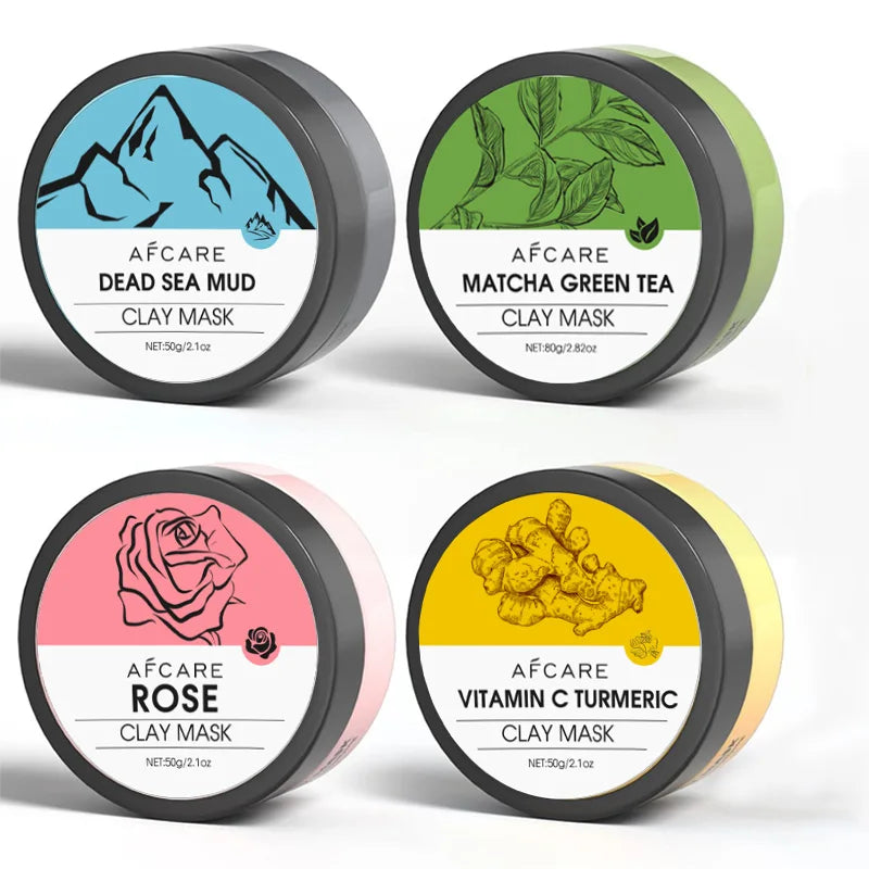 4-Piece Clay Facial Mask Set (320g) | Turmeric, Green Tea, Dead Sea Mud & Rose Clay