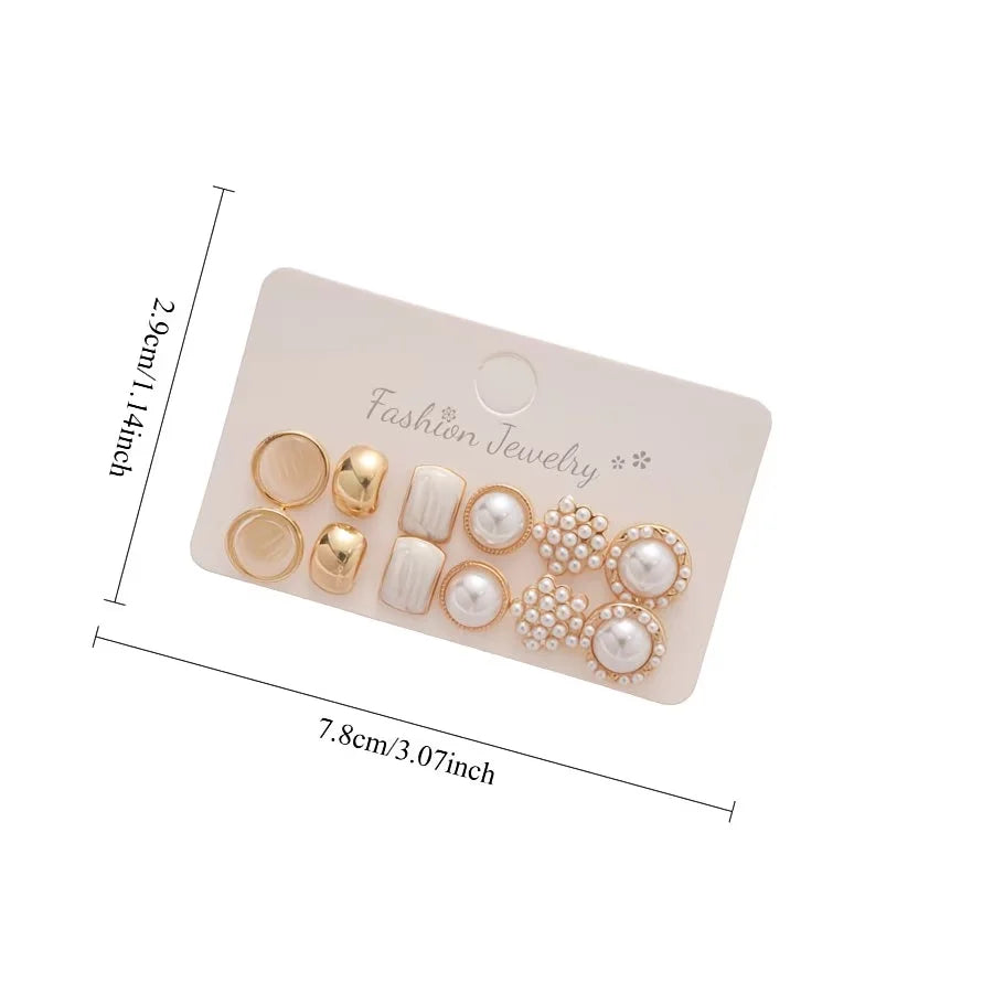 6 Pairs Enamel & Pearl Stud Earrings Set | Cat's Eye Stone & Dainty Minimalist Earrings